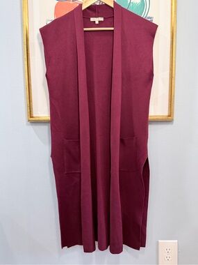 Joan Vass Oversize Long Cardigan Maroon Red Size Small